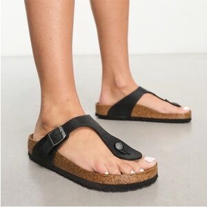 BIRKENSTOCK Gizeh Oiled Leather Original Footbed - Black Size 38